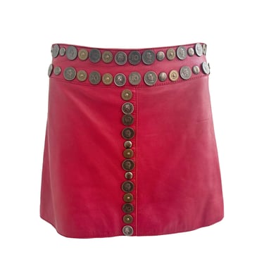 Dolce & Gabbana Red Leather Coin Mini Skirt
