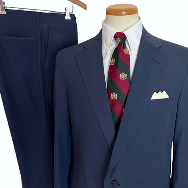 Vintage HASPEL 2pc Cotton Wash & Wear Suit ~ size 42 Long ~ Sport Coat / Jacket / Pants ~ Preppy / Ivy / Trad ~ Spring / Summer ~ Navy Blue 