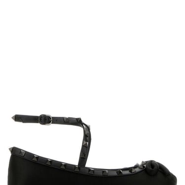 Valentino Garavani Women Black Satin Rockstud Ballerinas