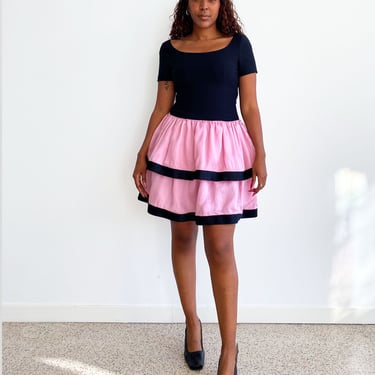 Black and Pink Tulle Layered Skirt Dress