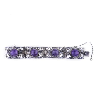 Vintage 40s Amethyst &amp; 980 Silver Bracelet from Mexico