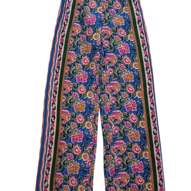 Veronica Beard - Blue, Pink, Tan, & Green Floral Print Silk Pants Sz 00