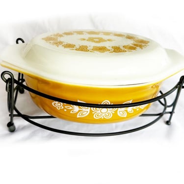 STAND Pyrex Dish, Black Metal Stand Only, Original Vintage 1970's, 1960's Mid Century Serving Pot Stand, Handles 