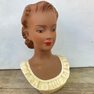 Vintage R. Dell'Osso Woman Chalkware Head, 1965 