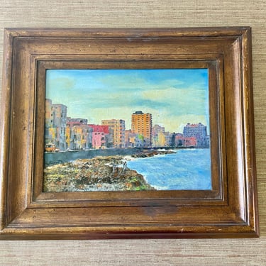 Vintage Coastal Framed Art - Canvas Landscape Art - Colorful Seaside Buildings - Coastal Landscape Framed Art - Canvas Art - Wood Frame 
