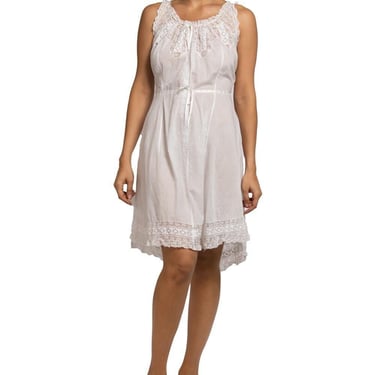 Edwardian White Organic Cotton Drawstring Waist Dress With Lace Detail 