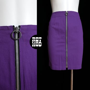 Iconic Vintage 80s 90s Purple Tight Mini Skirt with Zip Front 