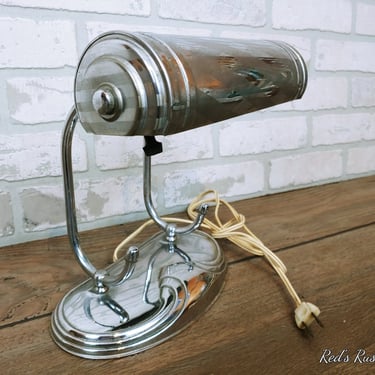 Art Deco Silver Tone Light Desk Task Table Lamp 