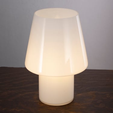 White Murano glass mushroom lamp height 25cm, Made in Italy. Italian design table lamp 