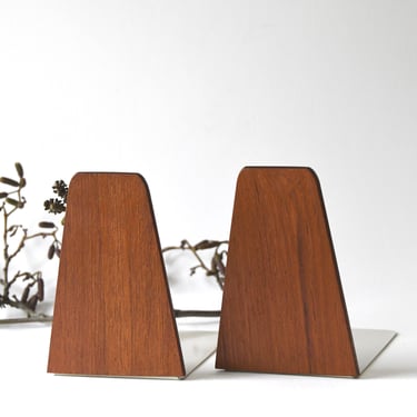 Danish modern Teak wood bookends, Two MCM Shelf Nordic Home decor. Vintage Book lover gift 