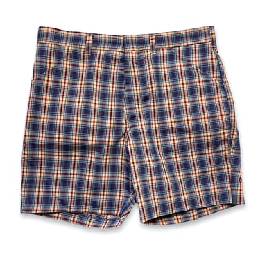 Vintage 1970s/1980s Madras Plaid Cotton Shorts ~ 32.5 Waist ~ Lightweight / Summer ~ 32 / 33 