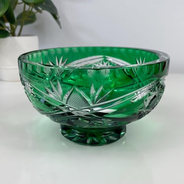 Vintage Emerald Green Lead Crystal Bowl, Green Candy Dish, Old Glass Bowl, Display Cut Glass Crystal bowl 