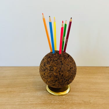 Mid Century Modern Cork Desk Caddy - Pencil and Memo Holder 