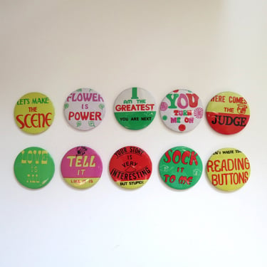 Vintage Pinback Buttons -  60s 70s Groovy Hippie Pins - Made in Japan - You Choose - Genuine Vintage Pin 
