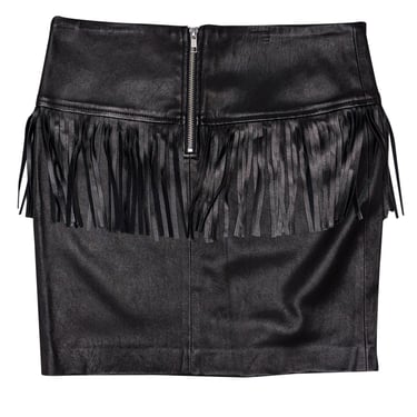 IRO - Black Lamb Leather Fringe Trim Mini Skirt Sz 6