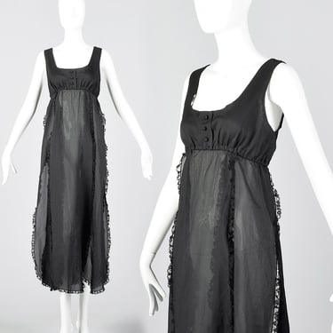 Small 1970s Saks Fifth Avenue Sheer Black Nightgown Car Wash Hem Sexy Black Nightgown Vintage Lingerie Loungewear 70s Vintage 