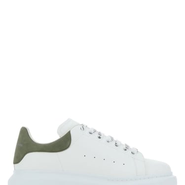 Alexander Mcqueen Woman White Leather Sneakers With Sage Green Suede Heel