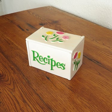 Vintage Recipe Card Box With Hinged Lid 1980's Tulips FTD Floral 