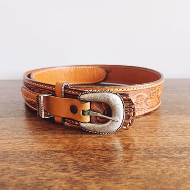 Vintage Riata Western Tooled Leather Belt - Size 34 