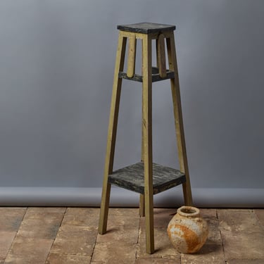 Green & Black Painted 1930's Teak Plant Stand