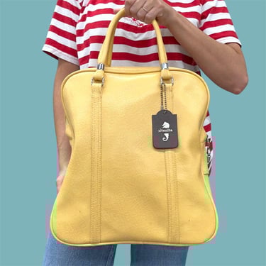 Vintage Amelia Earhart Bag Retro 1970s Mid Century Modern + Vinyl + Yellow + Bowling Bag + Travel Tote + Luggage or Carry On + Overnight Bag 