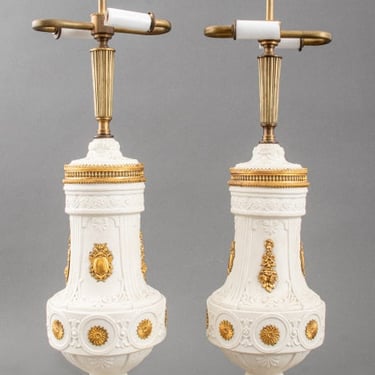 Louis XVI Style Parian Giltmetal Mounted Lamps, Pair