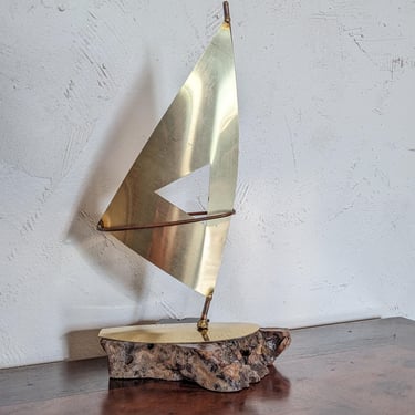 Vintage Brass Sailboat on Beautiful Wood 