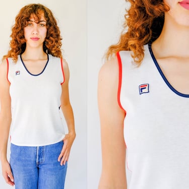 Vintage 80s FILA Paper Thin Sleeveless Tennis Shirt w/ Embroidered Logo Patch | 50/50 Cotton & Polyester | 1980s Designer Sportswear Shirt 