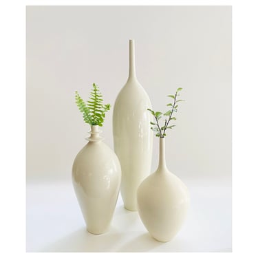SHOPS NOW-  Seconds Sale - 3 Stoneware Bottle Vases in Various White Glazes by Sara Paloma 