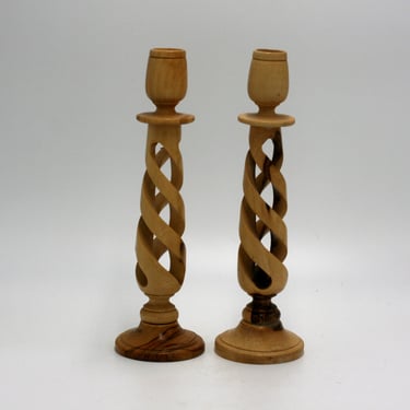 vintage olive wood candle holders 