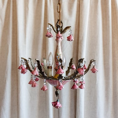 vintage Italian Capodimonte porcelain and brass chandelier