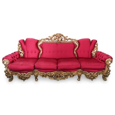 Sofa, Four-Seater, Italian, Rococo, Gilt, Carved, Mid Century, C., 1950's!