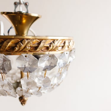 1950s French empire brass and crystal basket light