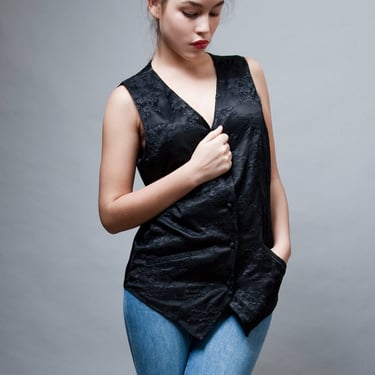 vintage black tunic vest lace front sleeveless top M MEDIUM 