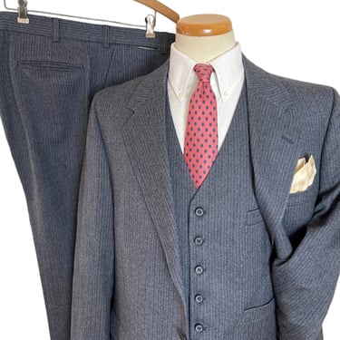Vintage NORDSTROM Wool Flannel 3pc Pinstripe Suit ~ 46 Long ~ vest / waistcoat ~ pants / jacket / sport coat ~ Preppy / Ivy Style / Trad 