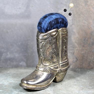 Cowboy Boot Upcycled Pin Cushion | Vintage Silver-Toned Pin Cushion | Upcycled Quilter's Gift | Handmade by Bixley Shop 