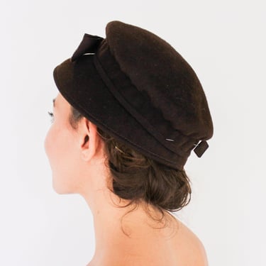 1950s Brown Bow Hat | 50s Brown Wool Felt Hat | Henry Pollak 