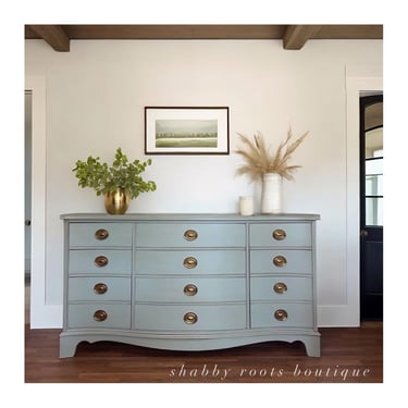 NEW! Antique Bow Front Dresser in Duck Egg Sage Blue by Dixie Furniture •  San Francisco, CA by Shab