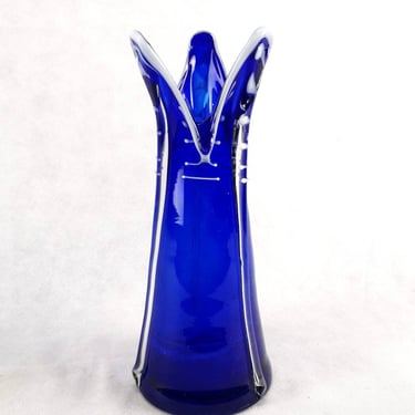 Vintage blue Glass Vase,Hand Made, Made In Yugoslavia, Prokuplje, Space Age, Vintage Vase, Retro Glass Art, Mid Century, 1970 