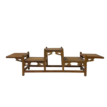 Brown Wood Bridge Step Shape Table Top Curio Display Easel Stand ws2905E 
