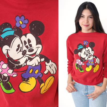 90s Walt Disney Sweatshirt -- Mickey Mouse Minnie Sweater Disneyland Shirt Kawaii Red Cartoon Pullover Crewneck 1990s Vintage Extra Small xs 