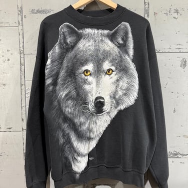 Vintage Big face wolf crewneck sweatshirt nature all over print oversized size XL 