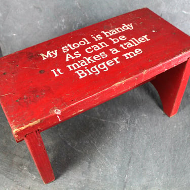 Vintage Children's Step Stool | Red Wooden Step Stool | Circa 1950s | My Stool is Handy As Can Be. It Makes a Taller, Bigger Me. 