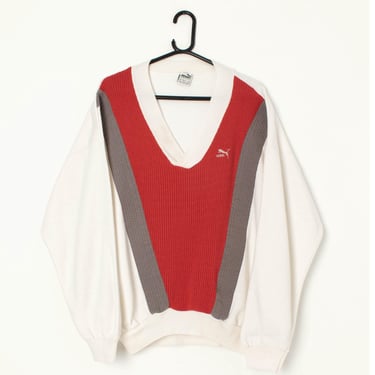 Vintage puma cream sweatshirt with lovely red knit section - XL / 2XL 