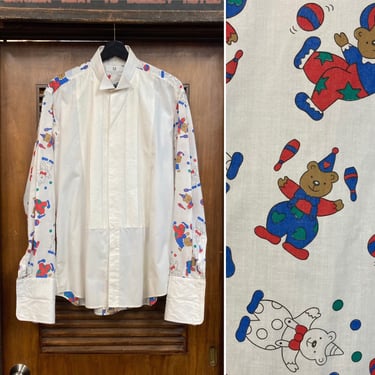 Vintage 1980’s Circus Bear Pop Art Design Tuxedo Style Shirt, 80’s Tux, Vintage Clothing 