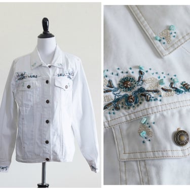 Vintage White Denim Jacket with Beads 