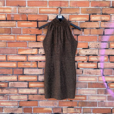 vintage 80s metallic brown morton myles mini dress / xs extra small 