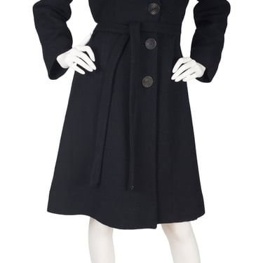 1930s Vintage Art Deco Black Wool Fur Collar Coat Sz S 