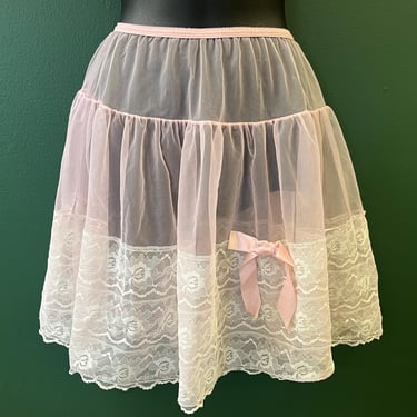 pink lace petticoat vintage sheer lace hem skirt large 