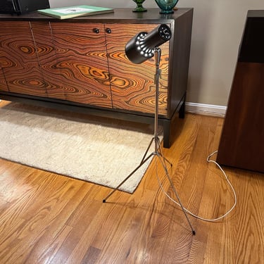 1970s Telescoping Black & Chrome Tripod Floor Lamp Foldable Mid Century - Free Shipping 